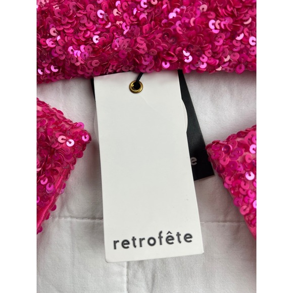 Retrofete‎ Sequin Crop Top Long Sleeve Pink Sparkly Glam Size L NWT - Picture 4 of 9